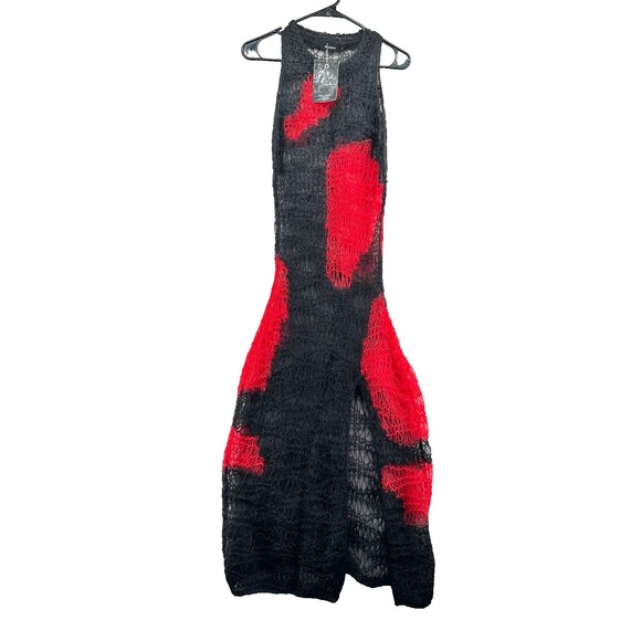 Misbhv Antwerp Dress Size M Black Red Mohair Silk Blend Sheer Open Knit Slit NWT - Picture 5 of 13